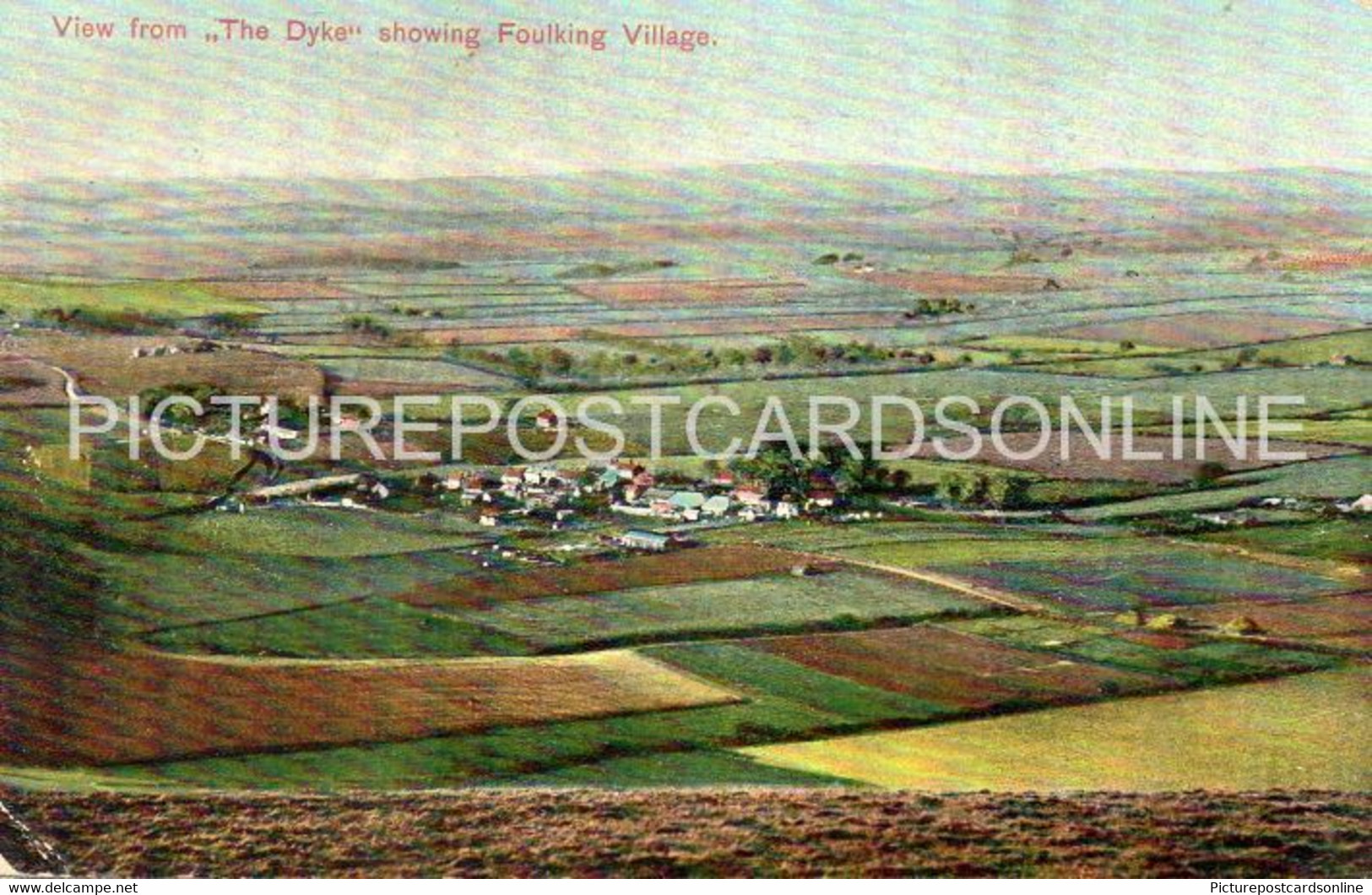 VIEW FROM THE DYKE SHOWING FOULKING VILLAGE OLD COLOUR POSTCARD SUSSEX - Worthing