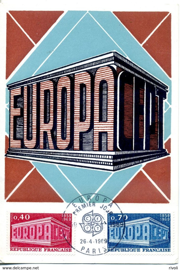 EUROPA CEPT 1969 FRANCE   CARTE MAXIMUM ( TP 1598/99 YVERT ET TELLIER ) 26.04.1969 - 1969