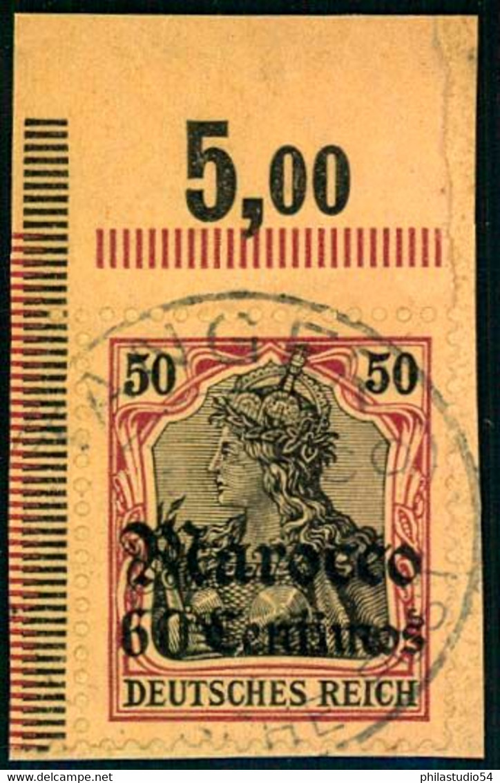 1905, 60 C. Auf 50 Pfg. Germania Obere Bogenecke Auf Briefstück "TANGER MAROCCO" - Michel 28 - Marokko (kantoren)