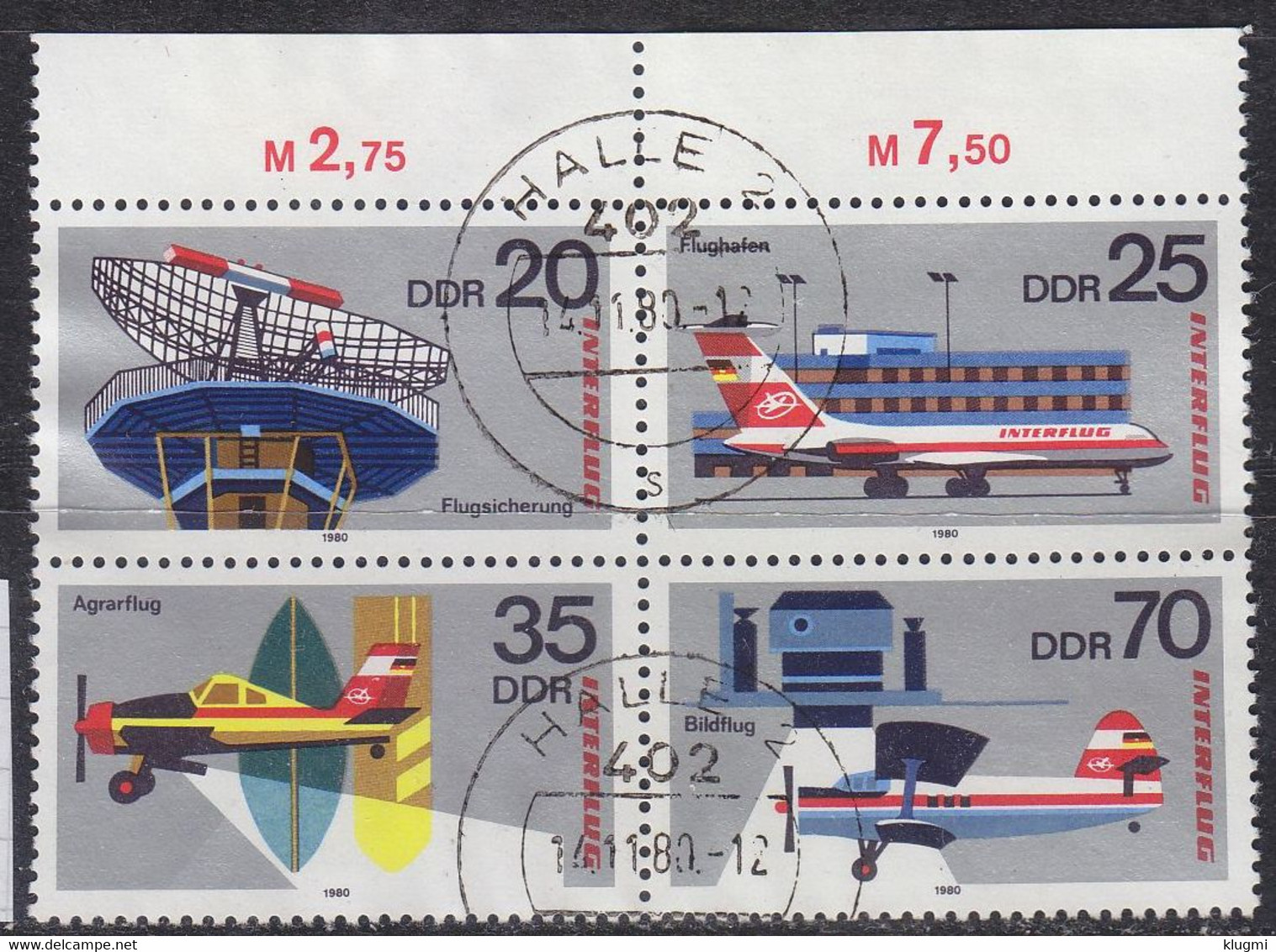 GERMANY DDR [1980] MiNr 2516-19 4er ( OO/used ) Flugzeuge - Crépuscule Des Anges, Le