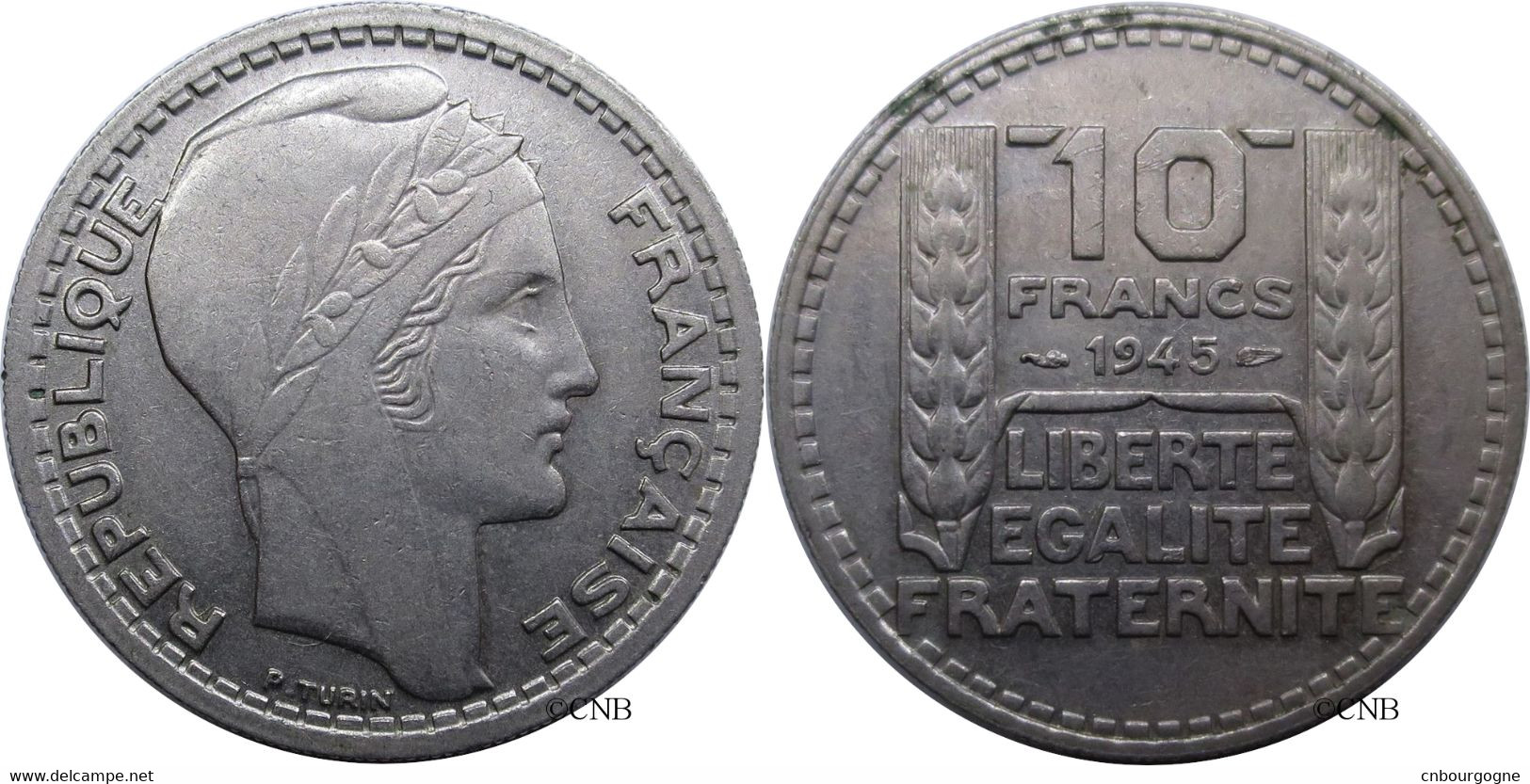 France - GPRF - 10 Francs Turin, Grosse Tête, Rameaux Courts 1945 - TTB/XF45 - Fra4308 - 10 Francs