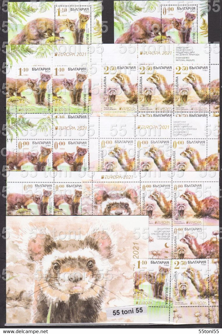 2021 Europe- Fauna Protected Animals 2v.+S/S+2Sheet+ Booklet -MNH+5 S/S- Value 0 Bulgaria /Bulgarie - 2021