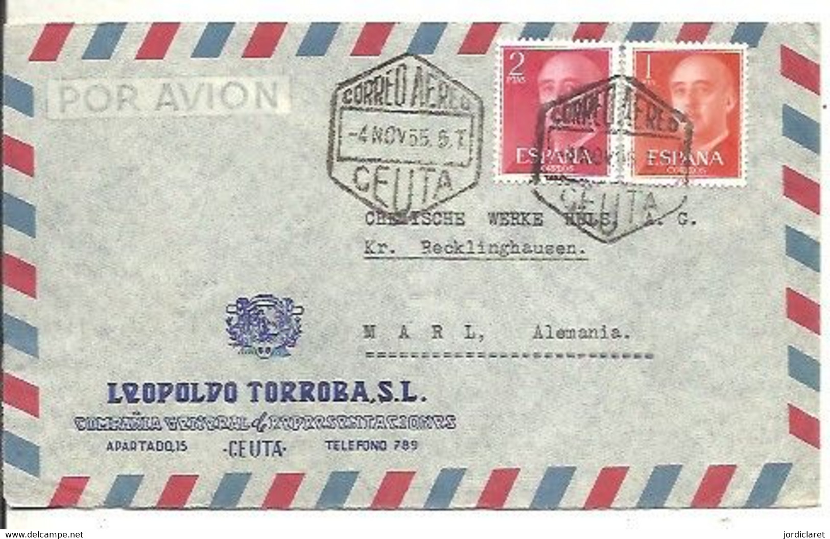 CARTA  1955  CORREO AEREO  CEUTA - Briefe U. Dokumente