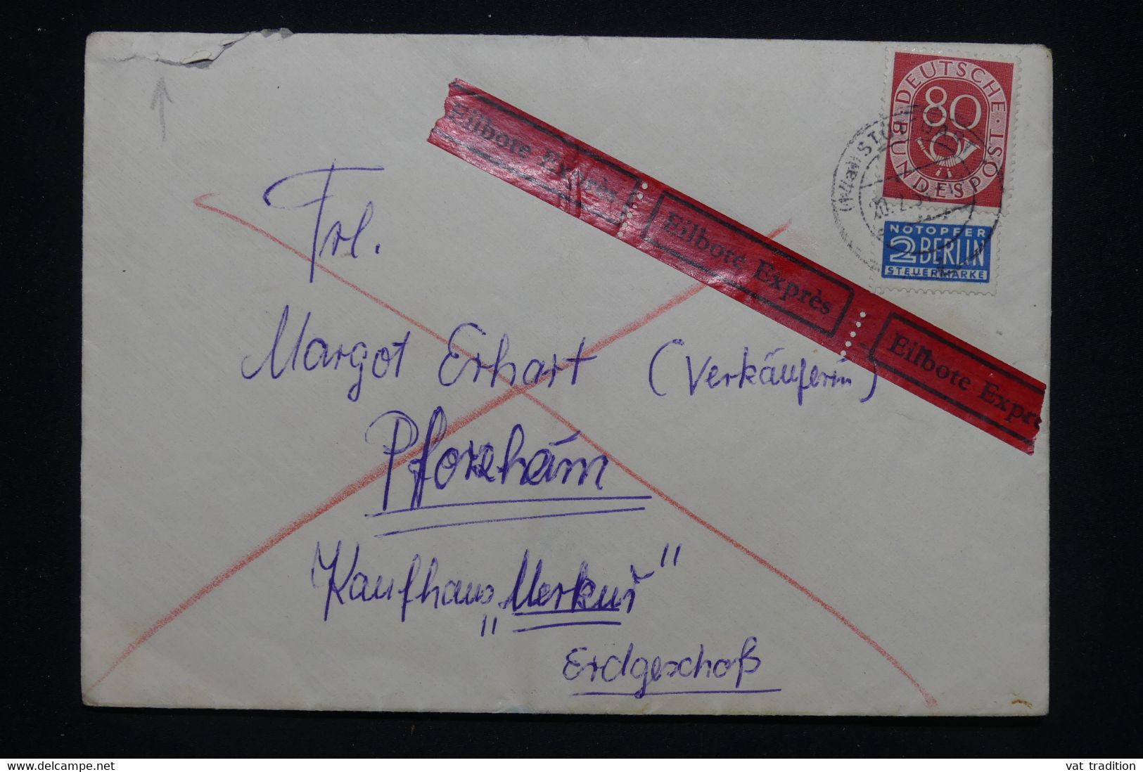 ALLEMAGNE - Enveloppe En Exprès De Stuttgart Pour Pforzheim En 1954 - L 98788 - Cartas & Documentos