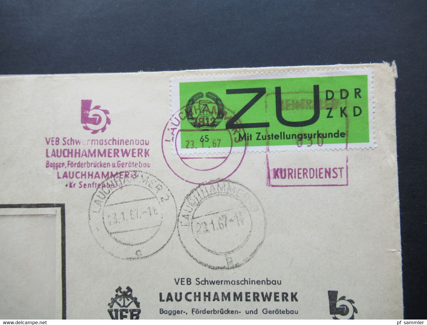 DDR 1967 Dienst ZU / Mit Zustellungsurkunde Nr. 2 ZKD Lauchhammer VEB Schwermaschinenbau Lauchhammerwerk - Andere & Zonder Classificatie