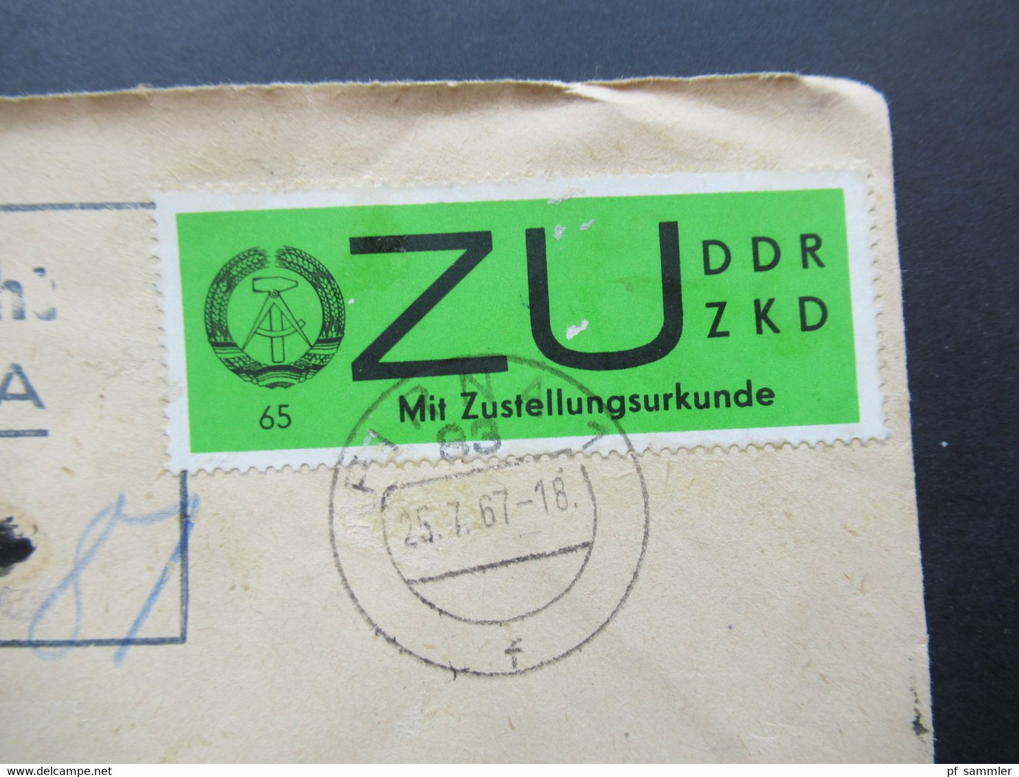 DDR 1967 Dienst ZU / Mit Zustellungsurkunde Nr.2 ZKD Kreisgericht Pirna ZKD Geschwärzt An Deutsche Reichsbahn Dresden - Autres & Non Classés