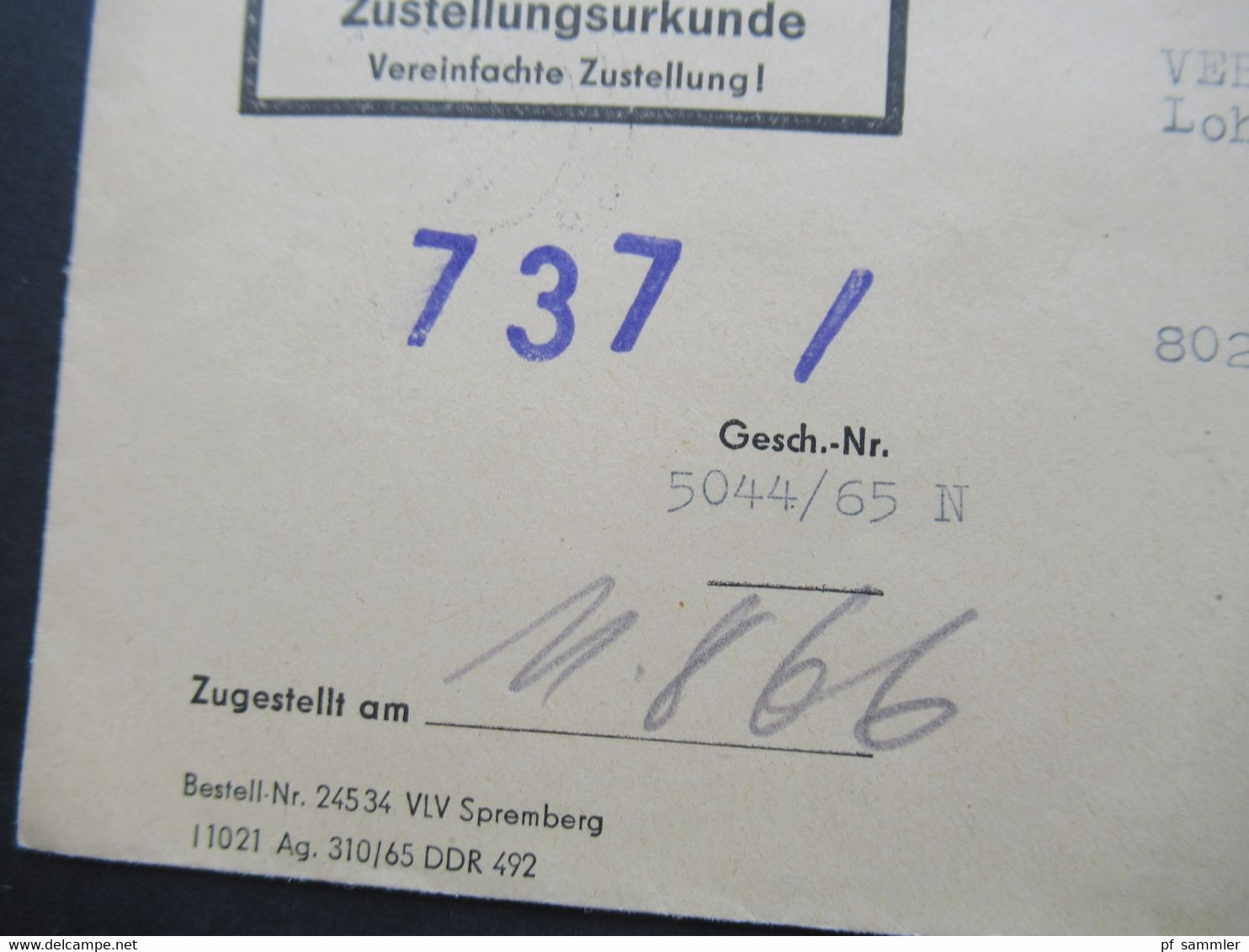 DDR 1966 Dienst ZU / Mit Zustellungsurkunde Nr.2 ZKD Kreisgericht Dresden Stadtbezirk Süd ZKD An Die VEB Pentacon - Otros & Sin Clasificación