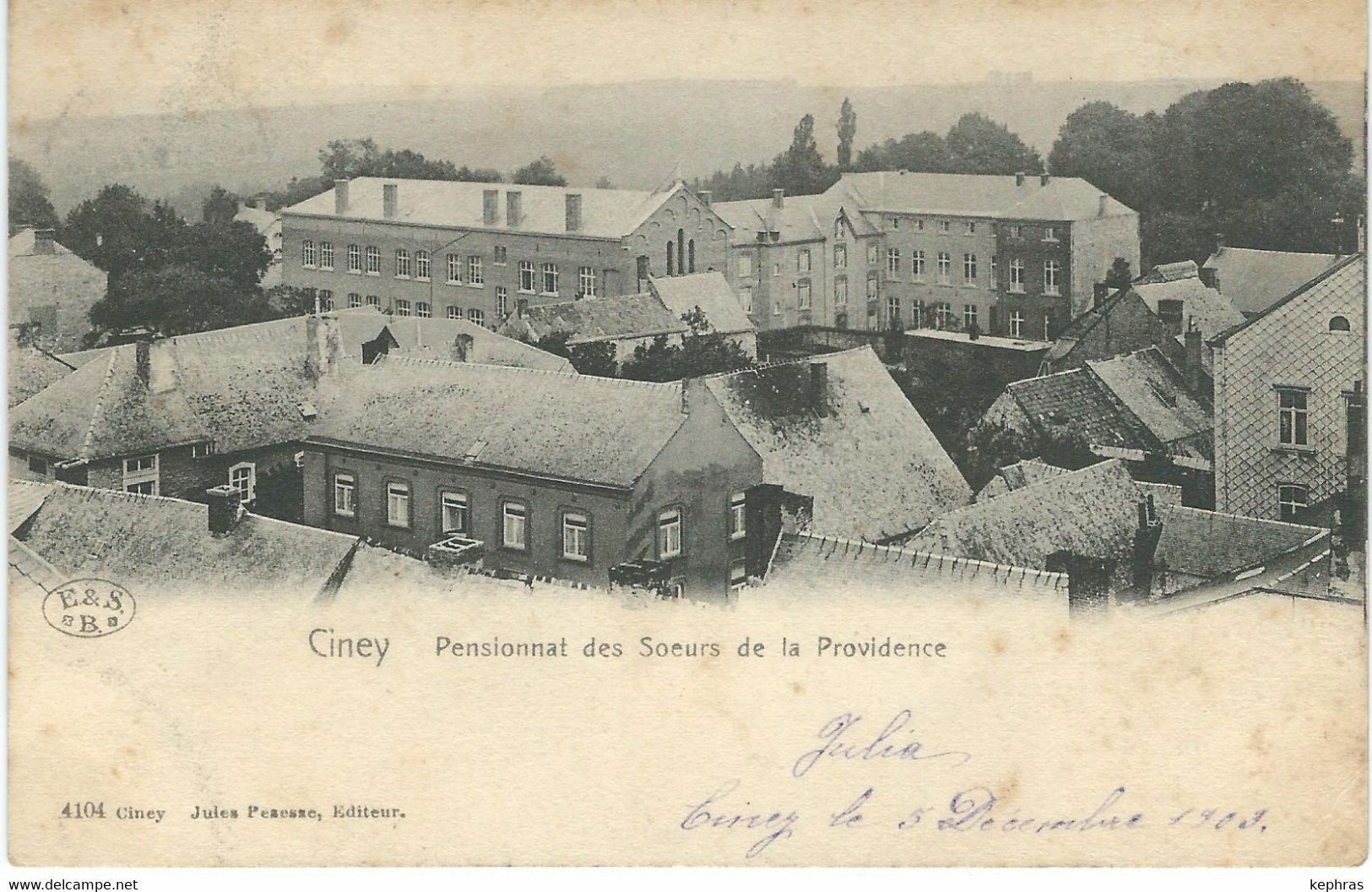 CINEY : Pensionnat Des Soeurs De La Providence - CPA PEU COURANTE - Cachet De La Poste 1903 - Ciney