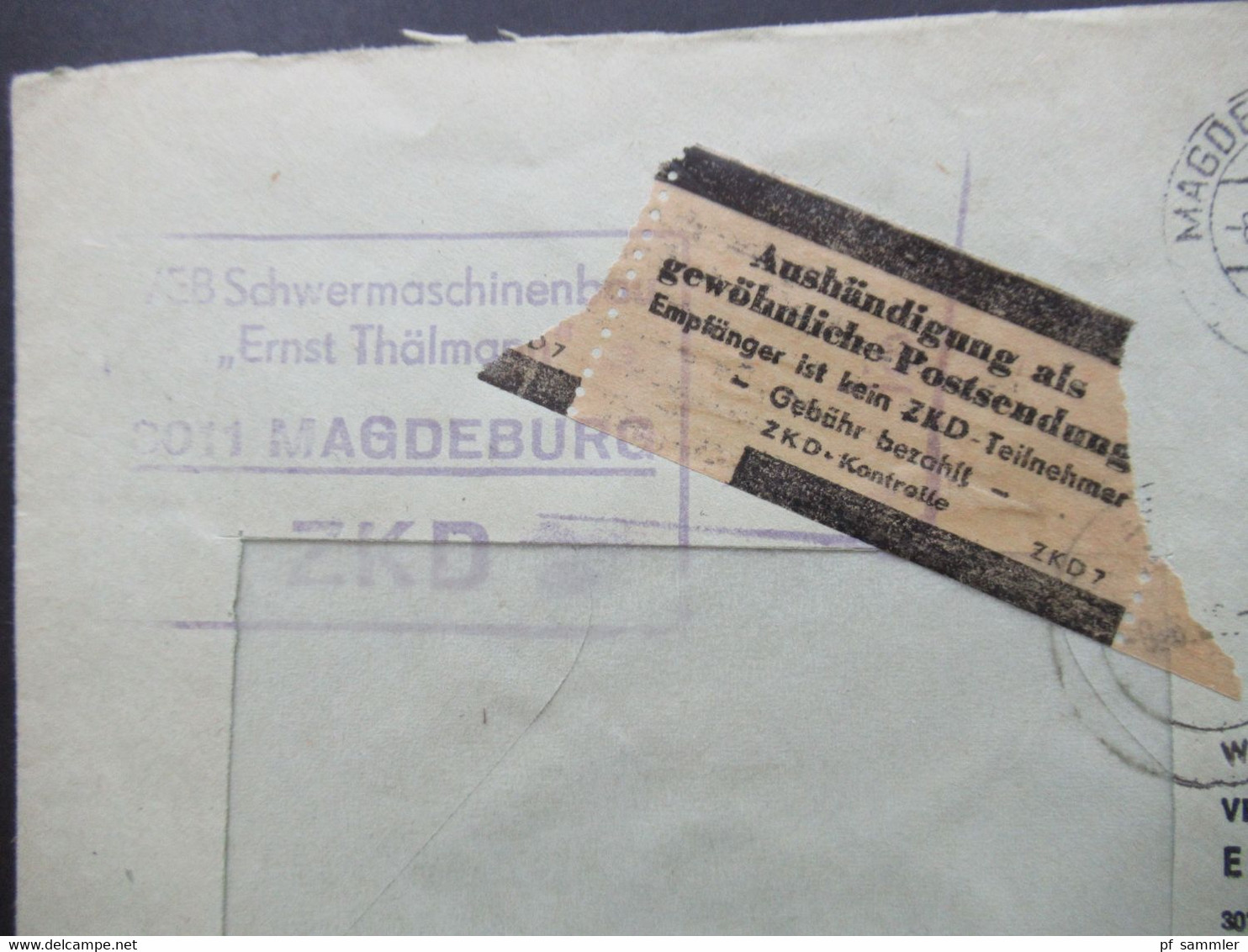 DDR 1966 Dienst Zettel Aushändigung Als Gewöhnliche Postsendung ZKD VEB Schwermaschinenbau Ernst Thälmann Magdeburg - Andere & Zonder Classificatie