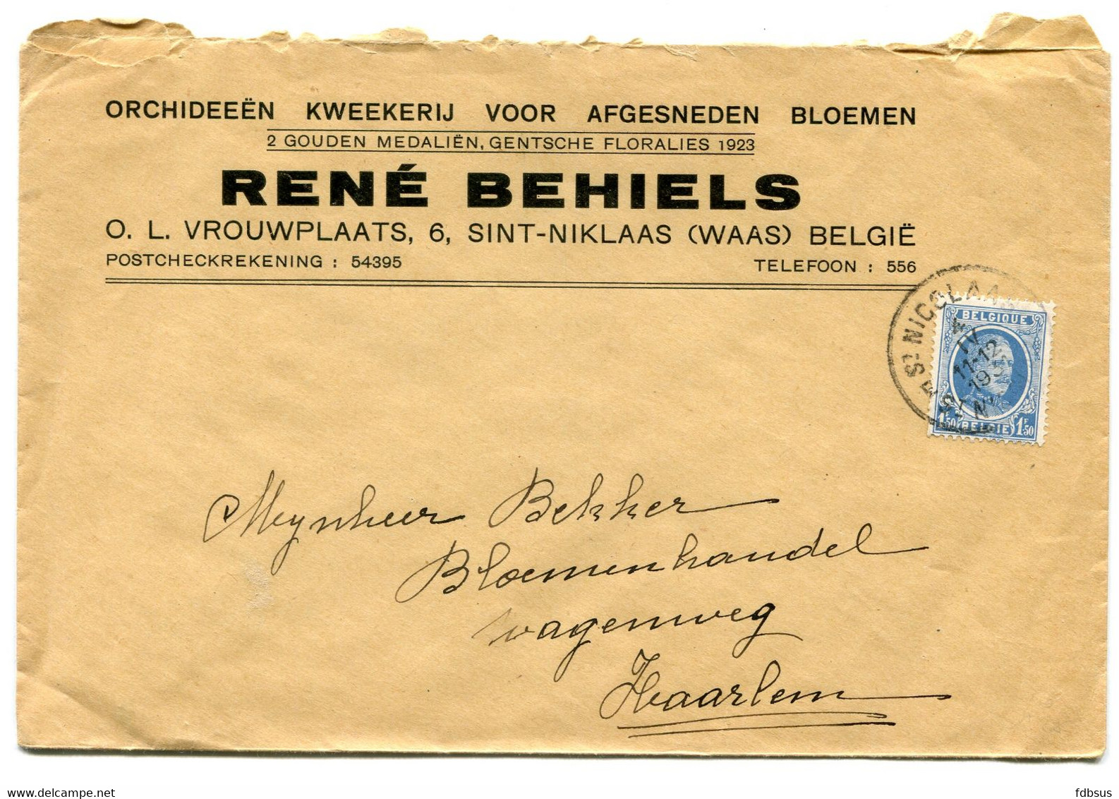 1931 Enveloppe R. Behiels Sint Niklaas Naar Haarlem Nl - Bloemen Orchideeen - Zegel Albert I   1.50 Fr - Covers & Documents