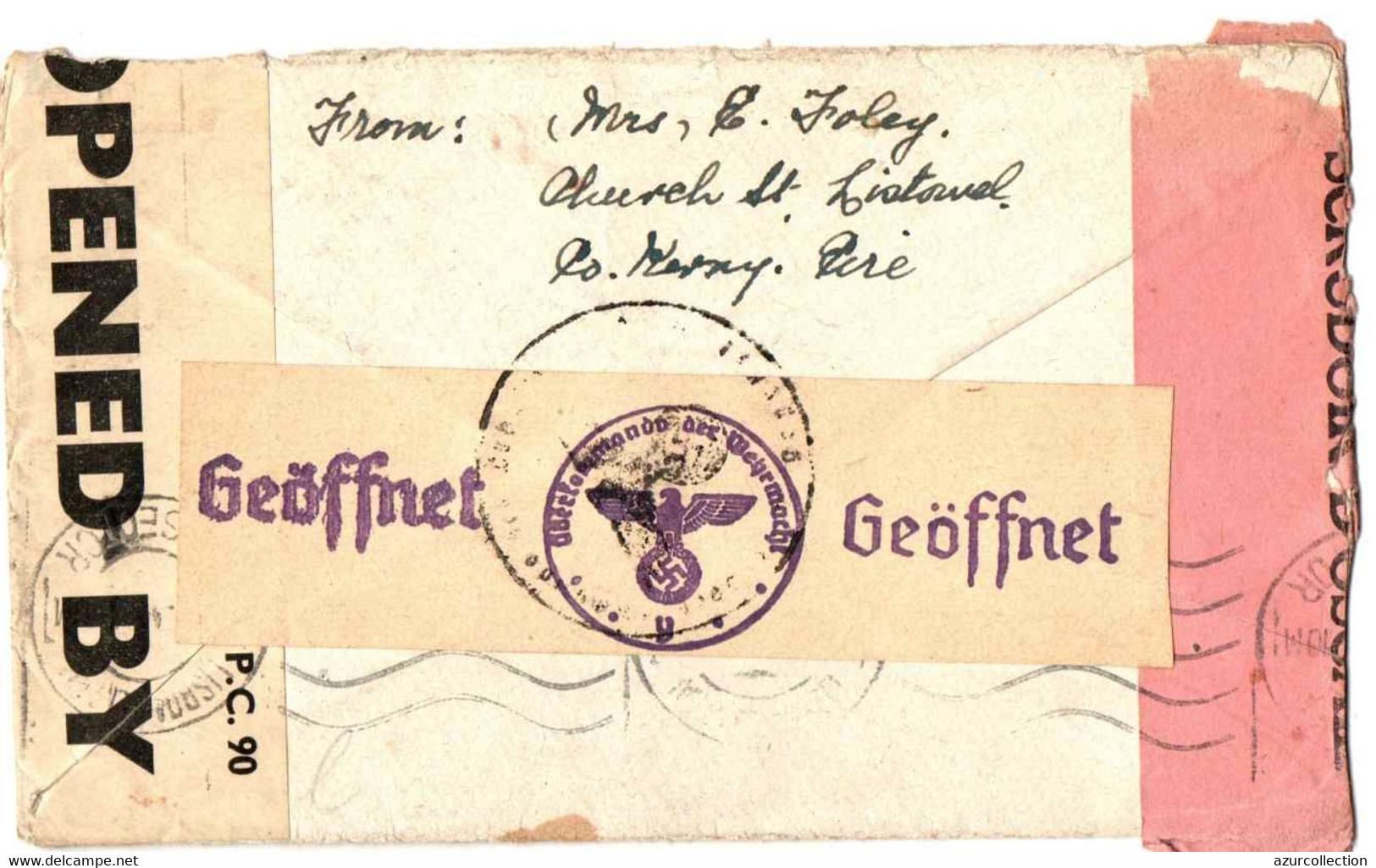 EIRE . LETTRE AVEC CENSURE . 39/45 - Poststempel