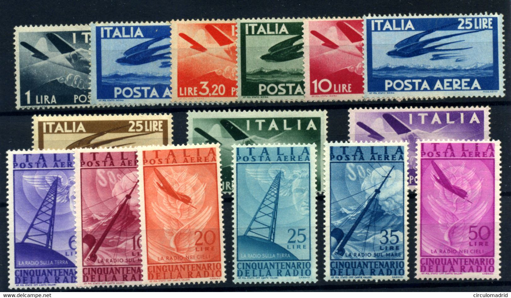 Italia (aéreo) Nº 113/21, 123/8. Año 1945/7 - Airmail