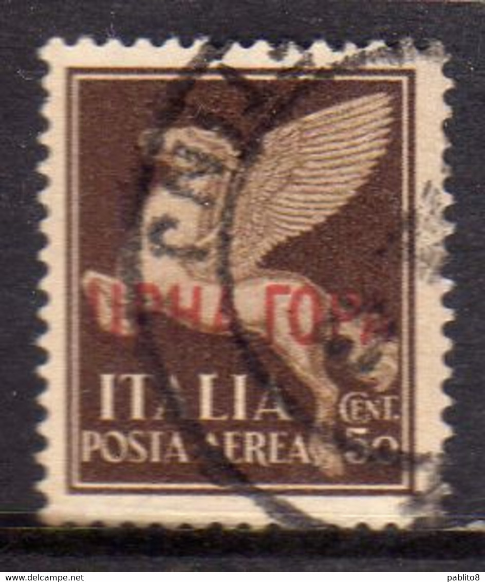 MONTENEGRO 1941 POSTA AEREA SOPRASTAMPATO D'ITALIA AIR MAIL ITALY OVERPRINTED CENT. 50c USATO USED OBLITERE' - Montenegro