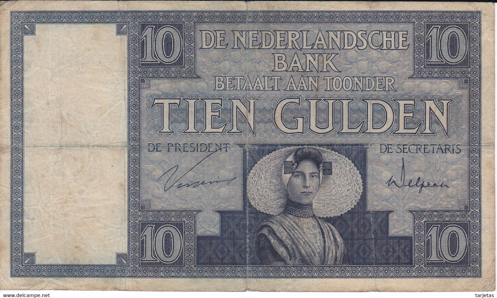 BILLETE DE HOLANDA DE 10 GULDEN DEL 9 DE APRIL 1931  (BANKNOTE)  MUY RARO - 10 Gulden