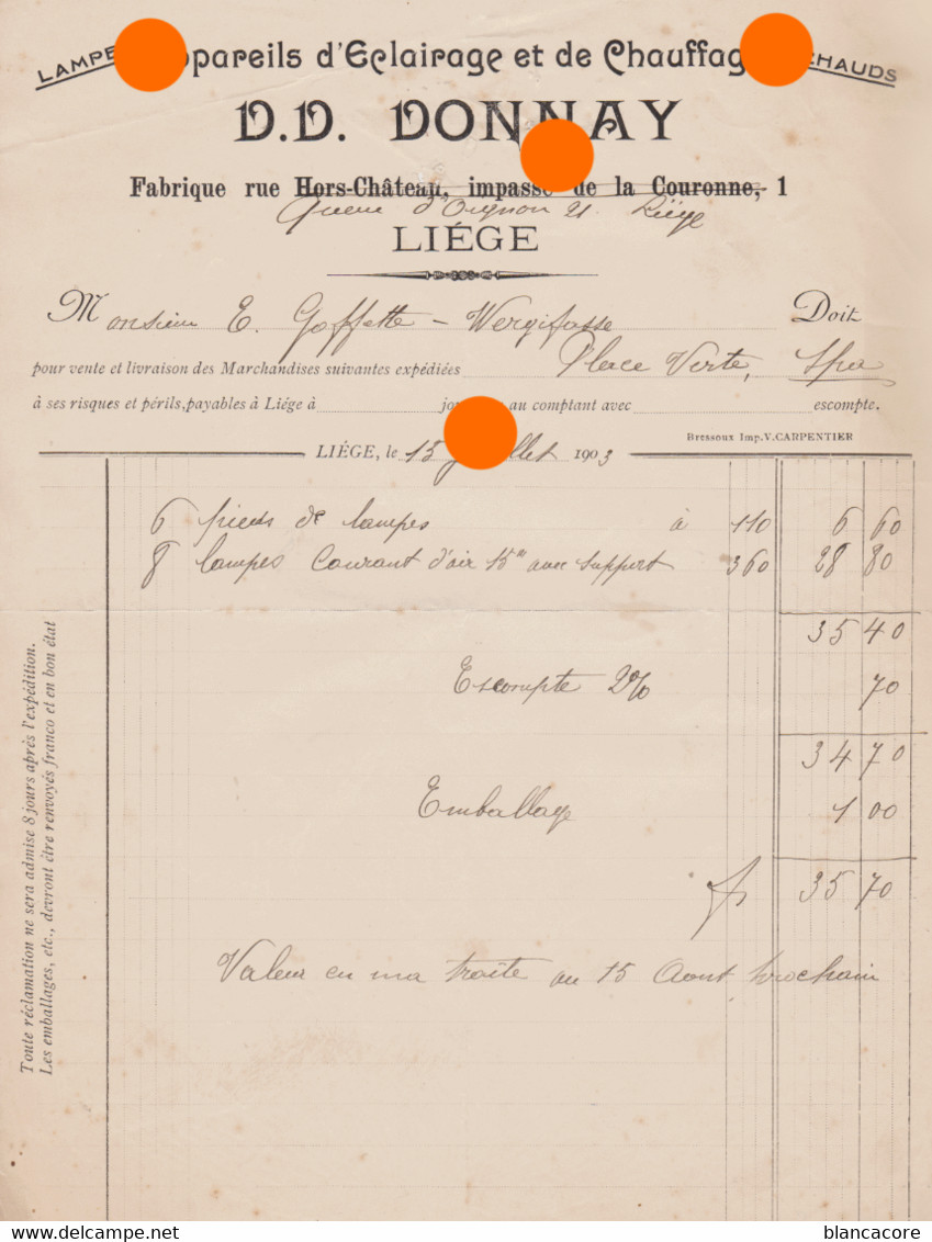 LIEGE 1903 D.D. DONNAY Lampes Réchaud éclairages Chaffage - Elektrizität & Gas