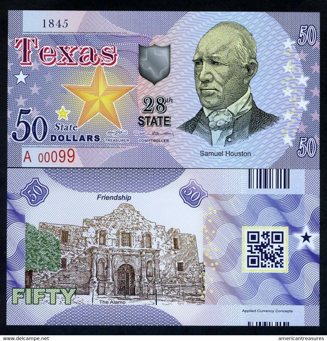 USA States, Texas 50 State $, Sam Houston - The Alamo - Polymer, ND - UNCIRCULATED - Altri – America