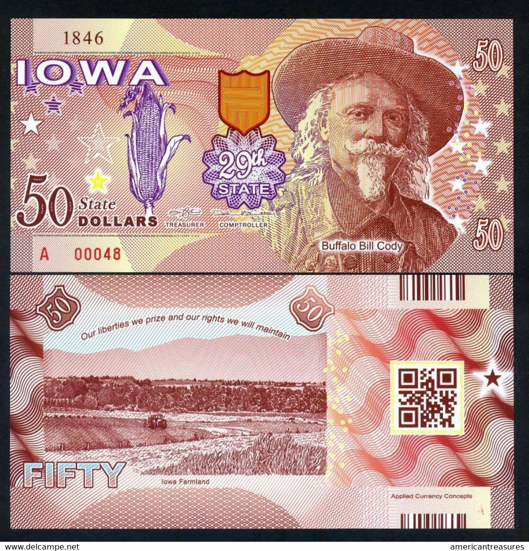 USA States, Iowa 50 State $, Buffalo Bill Cody - Farmland - Polymer, ND - UNCIRCULATED - Altri – America