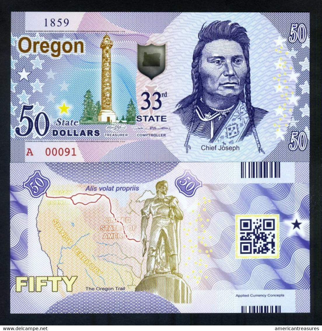 USA States, Oregon - Oregon Trail, $50, Polymer, ND (2018) Chief Joseph - UNCIRCULATED - Sonstige – Amerika