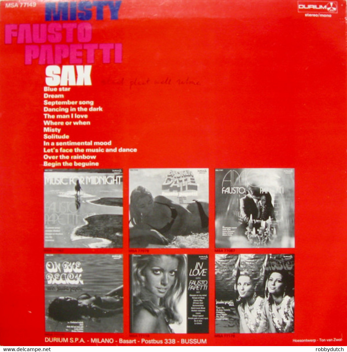 * LP *  FAUSTO PAPETTI - MISTY (Italy 1966) - Jazz