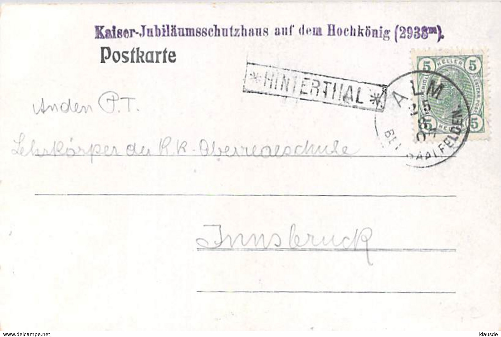 Mooshammersteig Am Hoch-Seiler 1907 Hinterthal Alm - Saalfelden