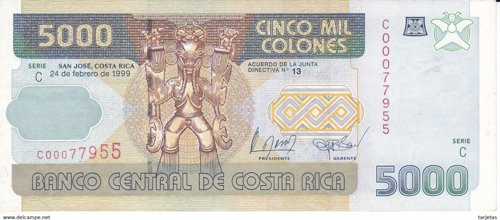 BILLETE DE COSTA RICA DE 5000 COLONES AÑO 1999 SERIE C  (BANKNOTE) - Costa Rica