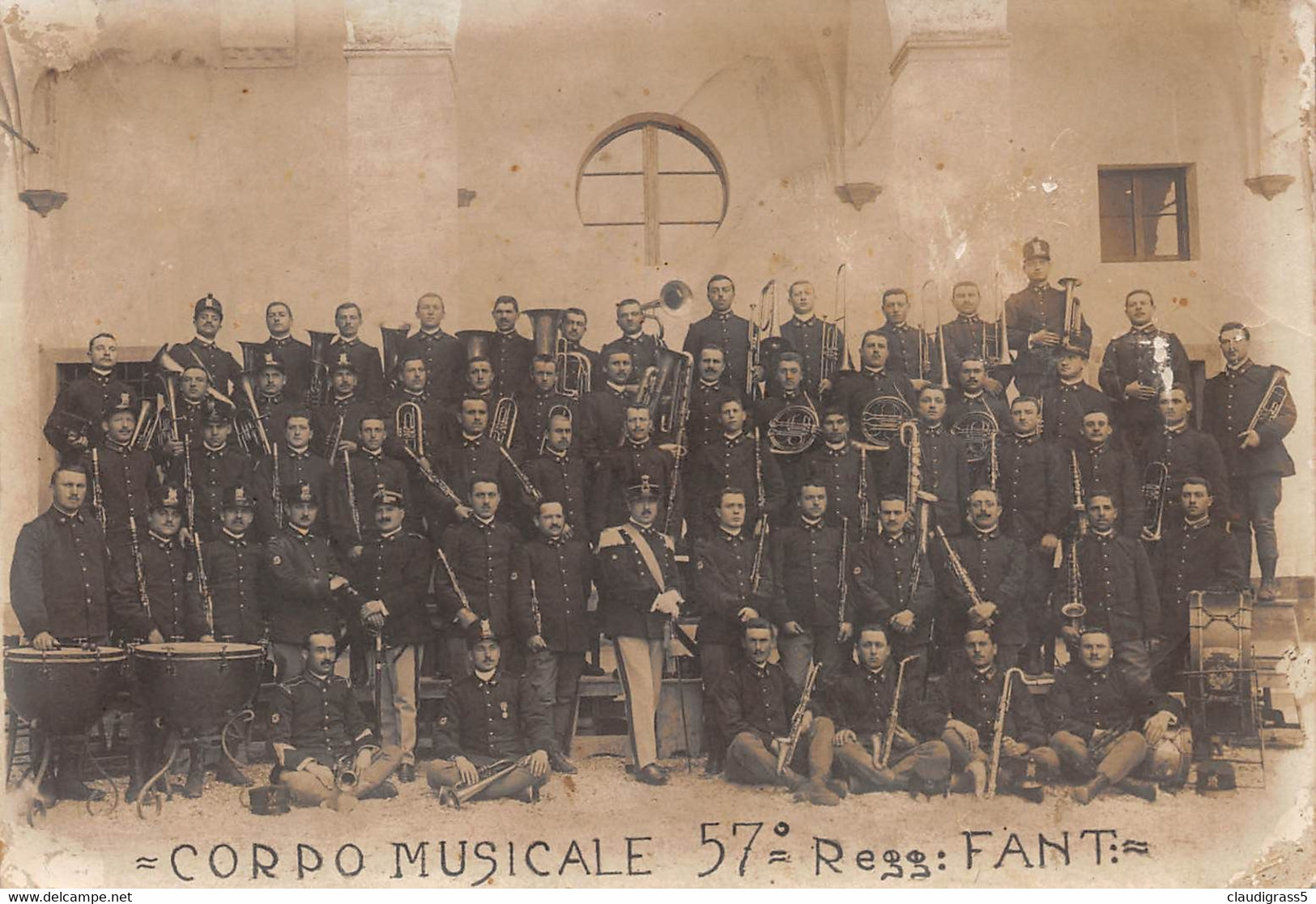 2187 "FOTO-PADOVA CORPO MUSICALE 57° REGG FANTERIA ST. MAGG 1913 " MISURE(9.00x13.00) - War, Military