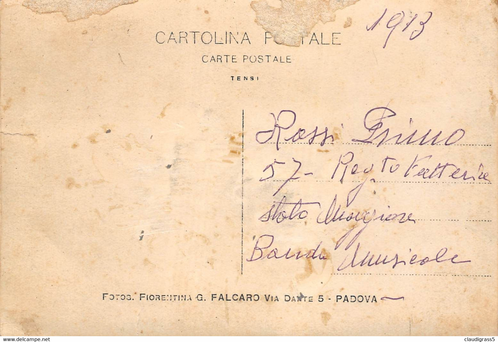 2187 "FOTO-PADOVA CORPO MUSICALE 57° REGG FANTERIA ST. MAGG 1913 " MISURE(9.00x13.00) - War, Military