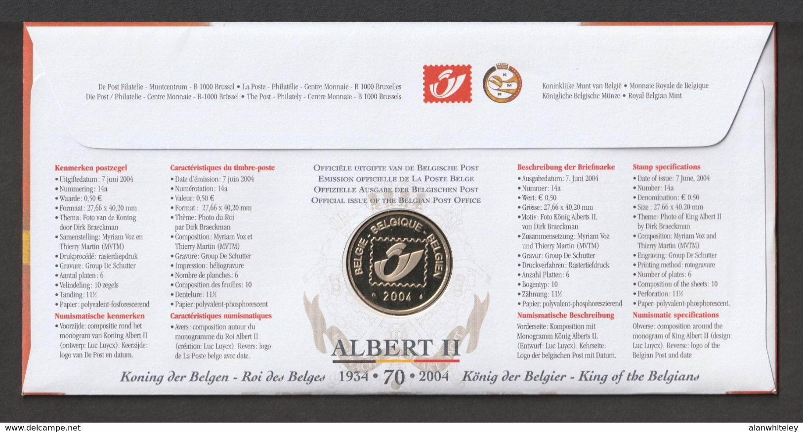 BELGIUM 2004 70th Birthday Of King Albert II: PMC CANCELLED - Numisletter