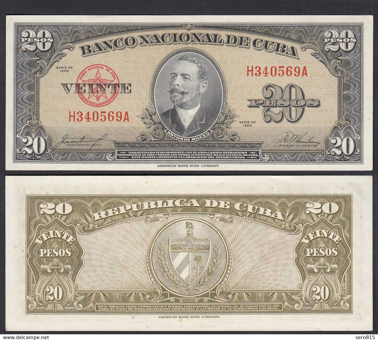 Kuba - Cuba 20 Peso 1958 Pick 80b AUNC (1-)    (25733 - Other - America