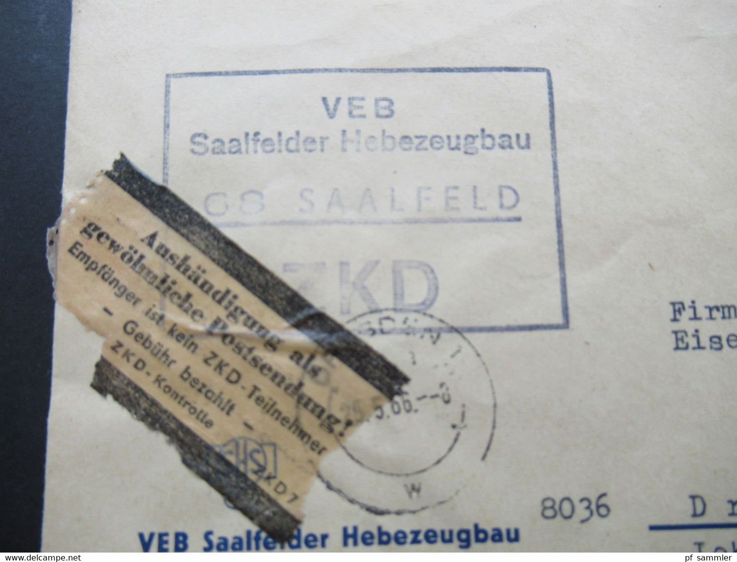DDR 1966 Dienst Zettel Aushändigung Als Gewöhnliche Postsendung ZKD VEB Saalfelder Hebezeugbau - Altri & Non Classificati