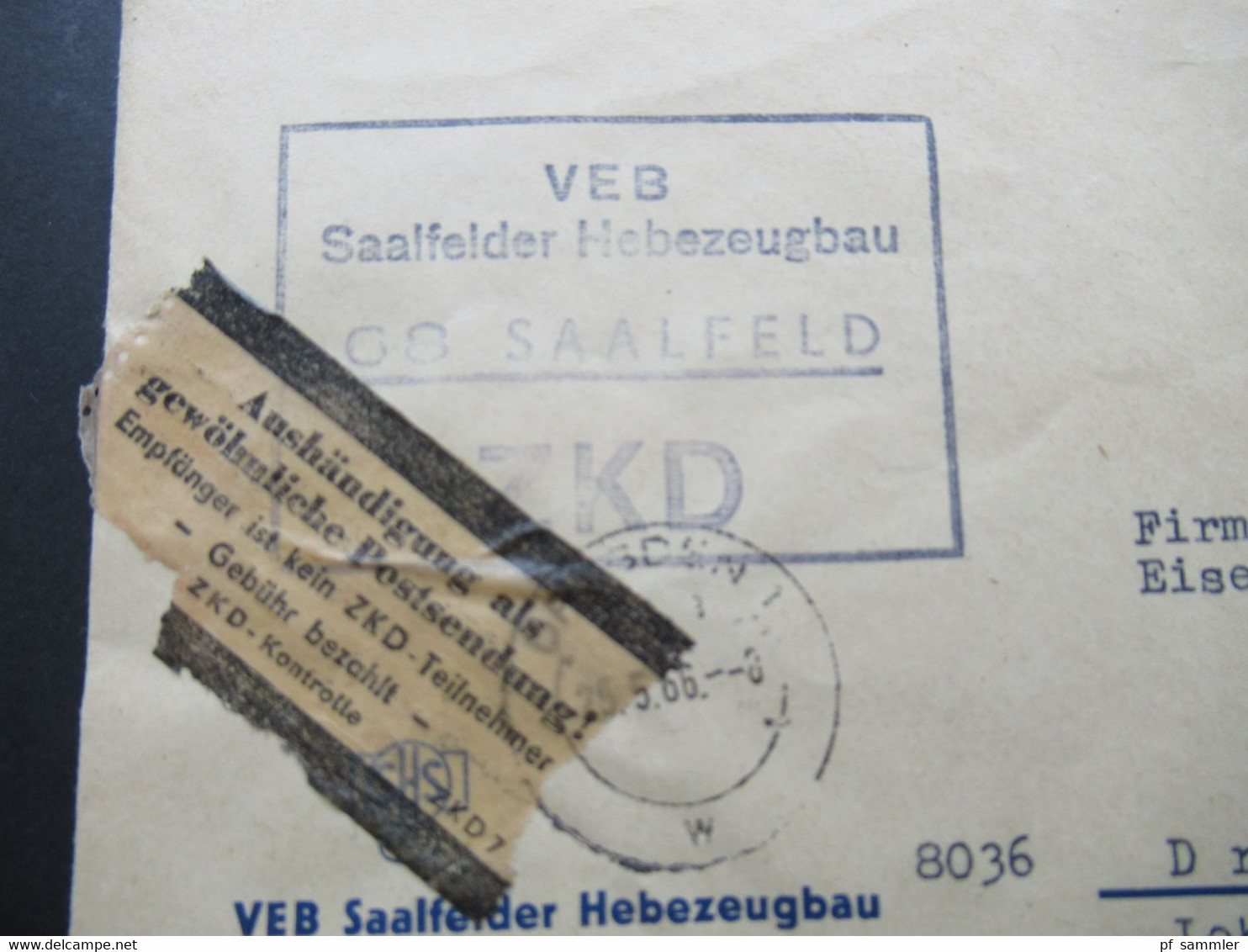 DDR 1966 Dienst Zettel Aushändigung Als Gewöhnliche Postsendung ZKD VEB Saalfelder Hebezeugbau - Sonstige & Ohne Zuordnung