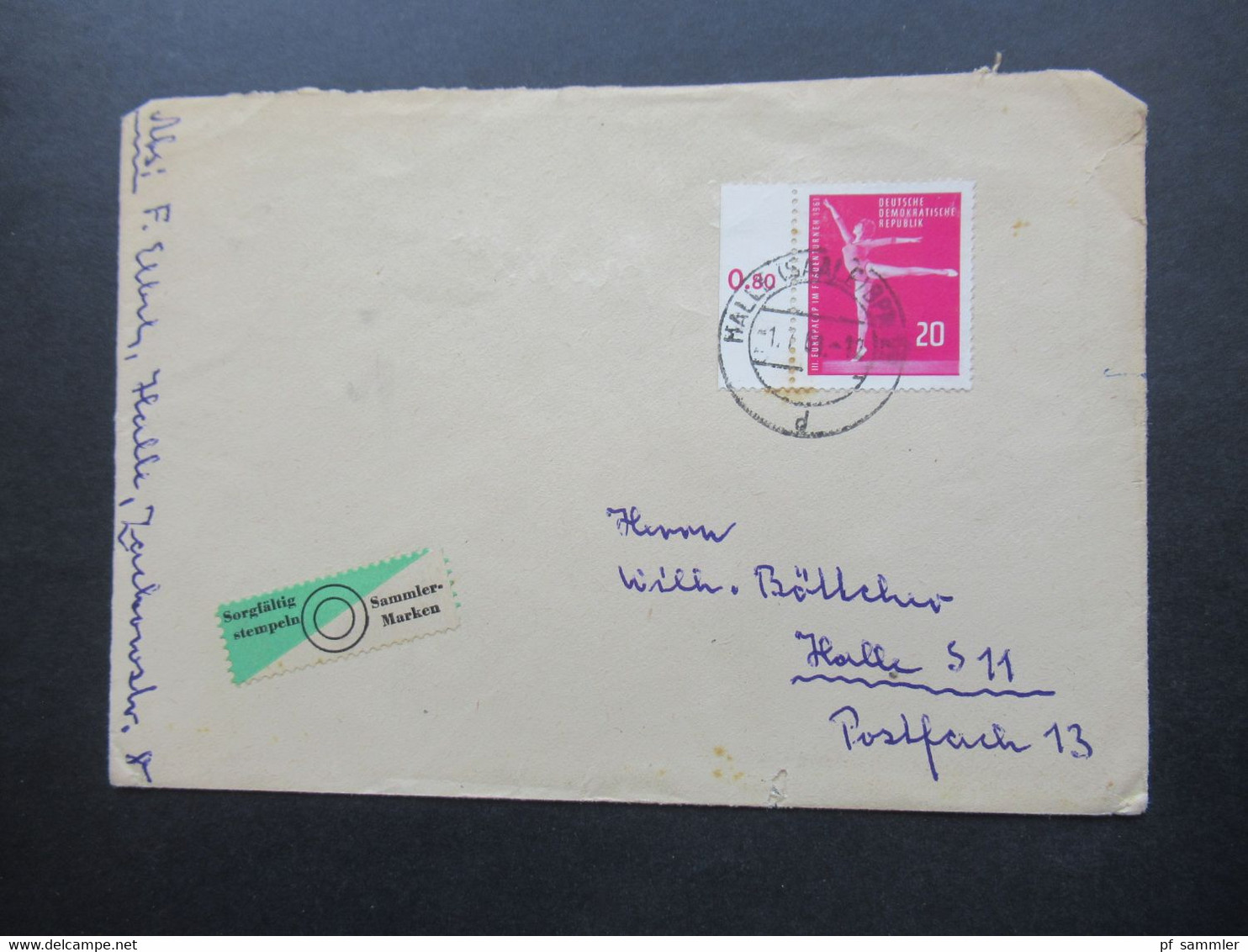 DDR 1961 Kunstturn Europapokal Der Frauen Nr. 831 Vom Linken Seitenrand EF Ortsbrief Halle / Saale - Storia Postale