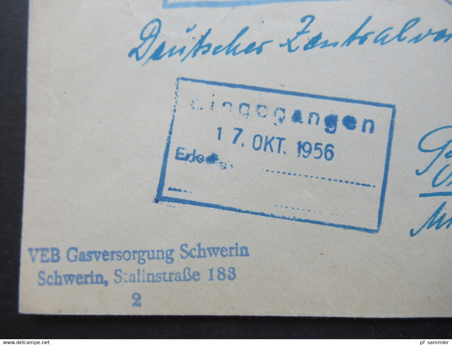 DDR 1956 Dienst ZKD Nr.7 EF VEB Gasversorgung Schwerin / Rat Des Stadtbezirks Mitte Poststelle - Other & Unclassified