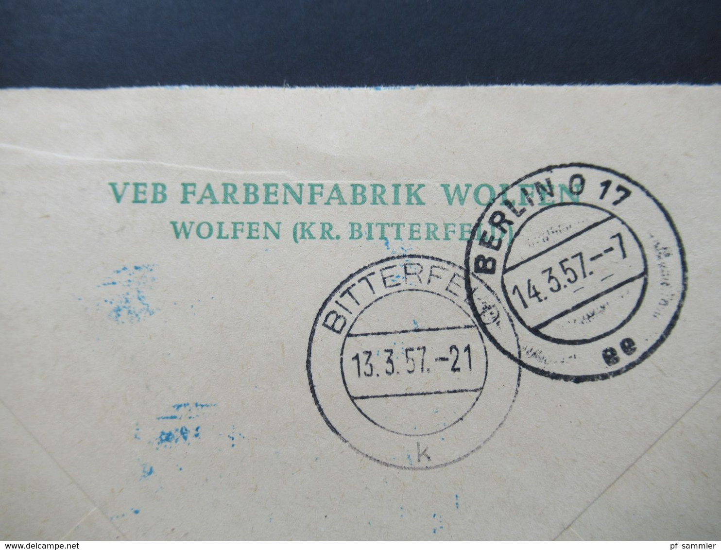 1957 Dienst ZKD Nr.7 EF VEB Farbenfabrik Wolfen Kreis Bitterfeld /Rat Des Stabezirks Mitte Poststelle Berolinahaus - Autres & Non Classés