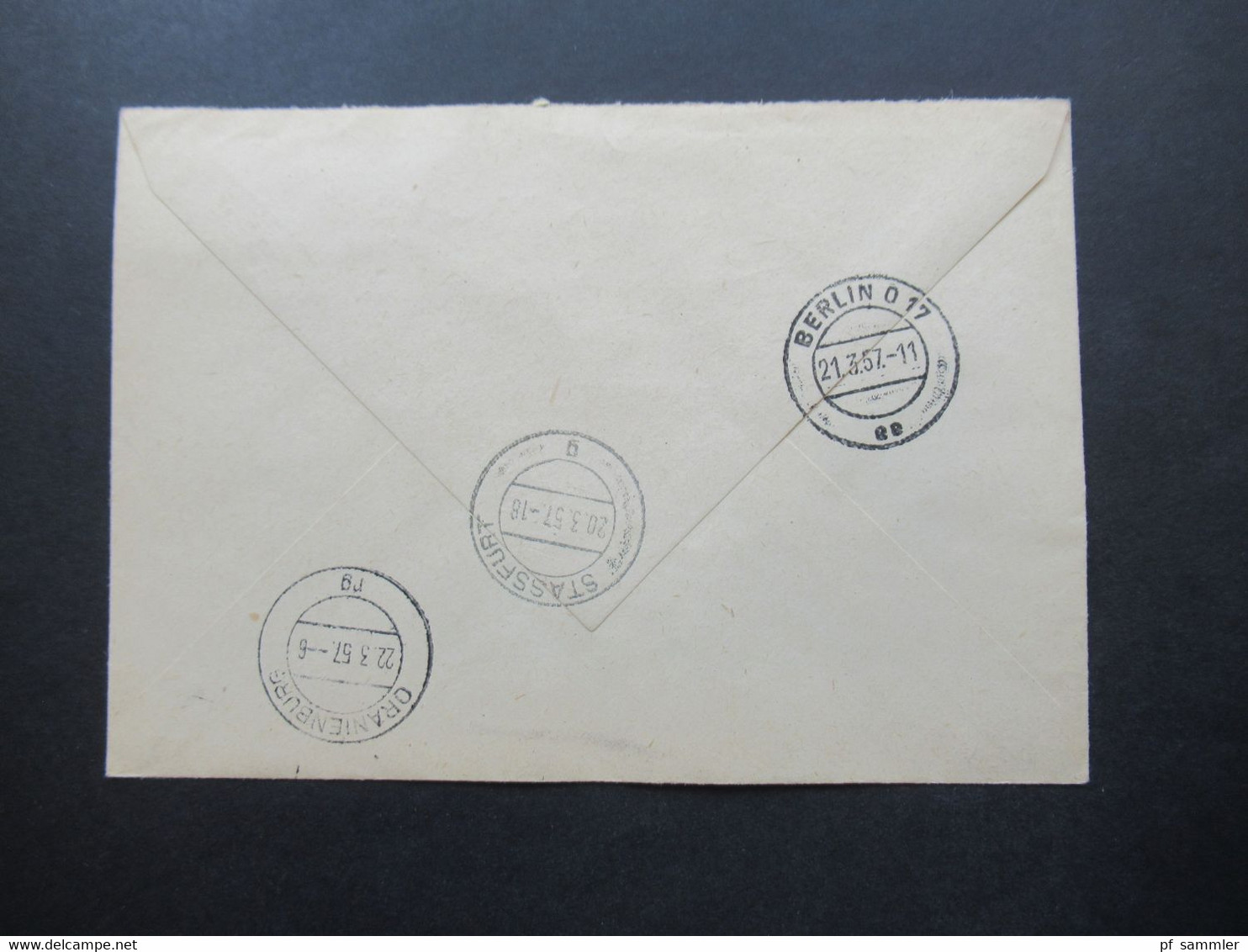 DDR 1957 Dienst ZKD Nr.7 EF VEB Maschinen Und Apparatebau Staßfurt Rücks. 3 Stempel Berlin, Stassfurt Und Oranienburg - Altri & Non Classificati