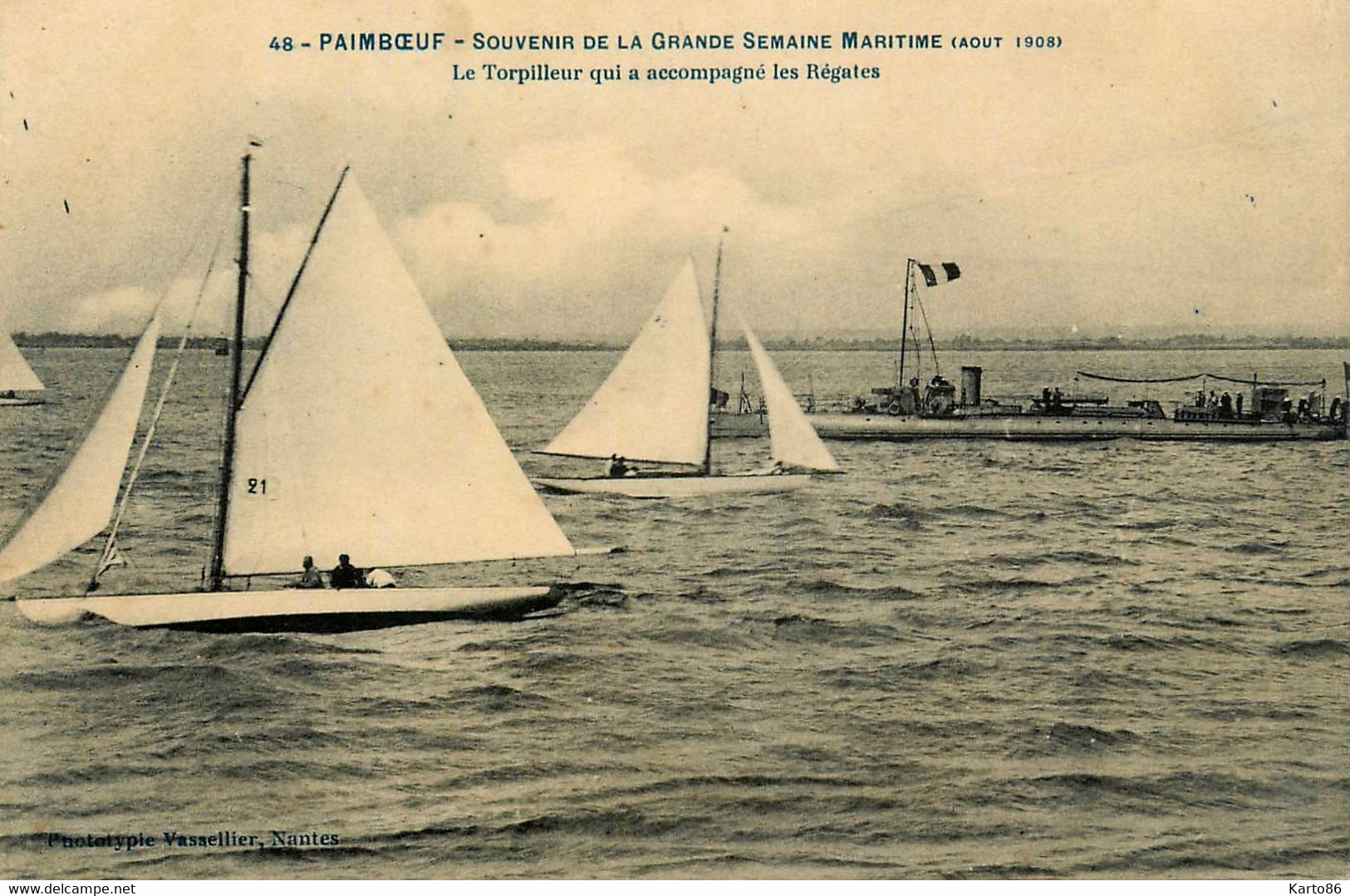 Paimboeuf * Souvenir De La Grande Semaine Maritime Aout 1908 , Le Torpilleur Et Régates * Bateau Marine De Guerre - Paimboeuf