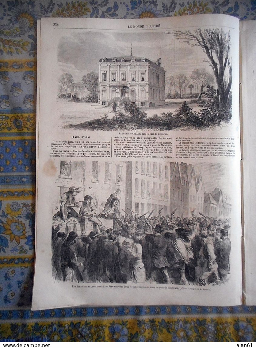 LE MONDE ILLUSTRE 21/11/1868 PASSY VILLA ROSSINI COMPIEGNE PALAIS CHASSE VELOCIPEDE CONCOURS BORDEAUX ALGERIE ORAN CHEMI - 1850 - 1899