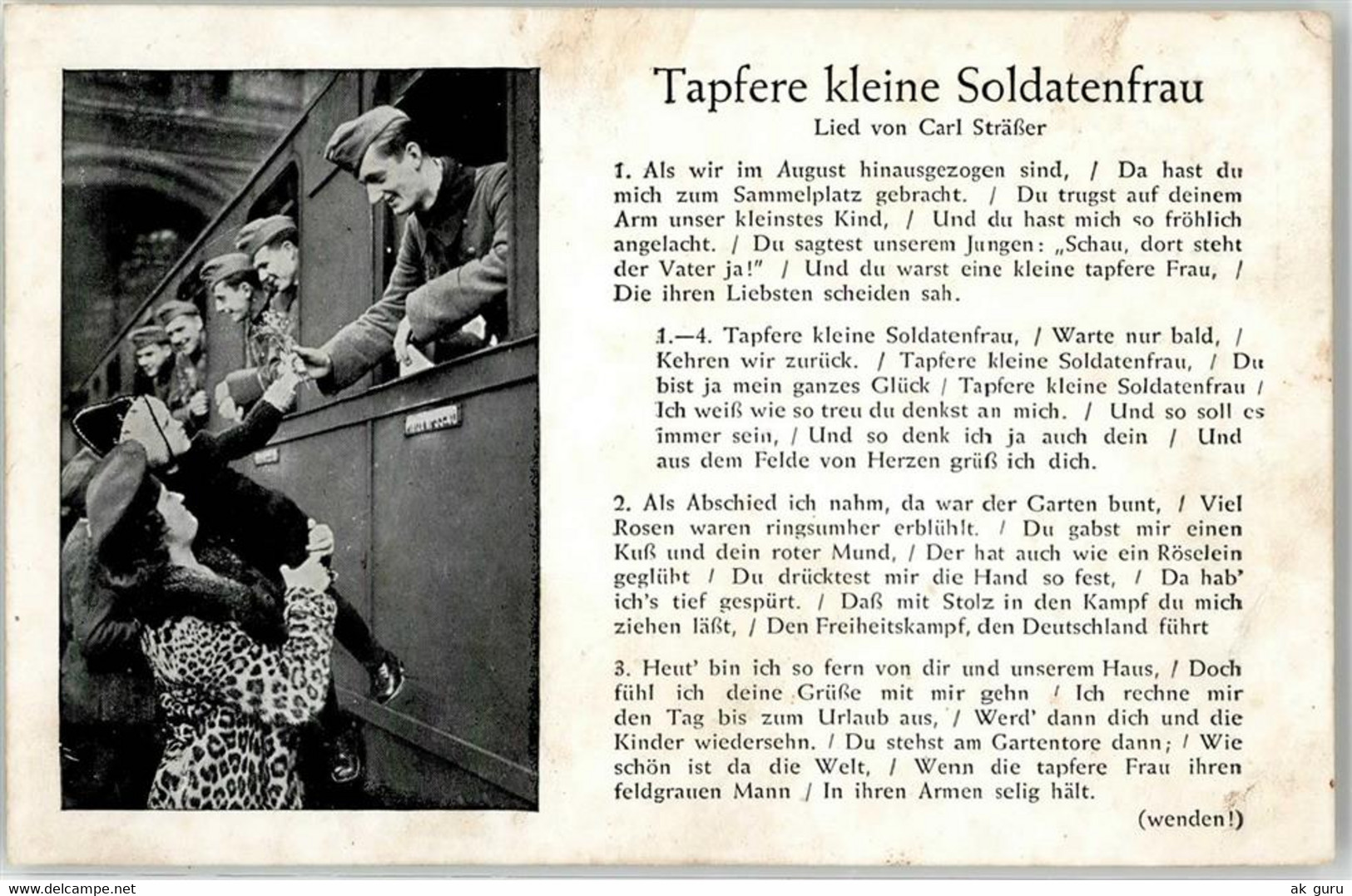 52210089 - Soldat Eisenbahn Liederkarte Tapfere Kleine Soldatenfrau - Guerra 1939-45