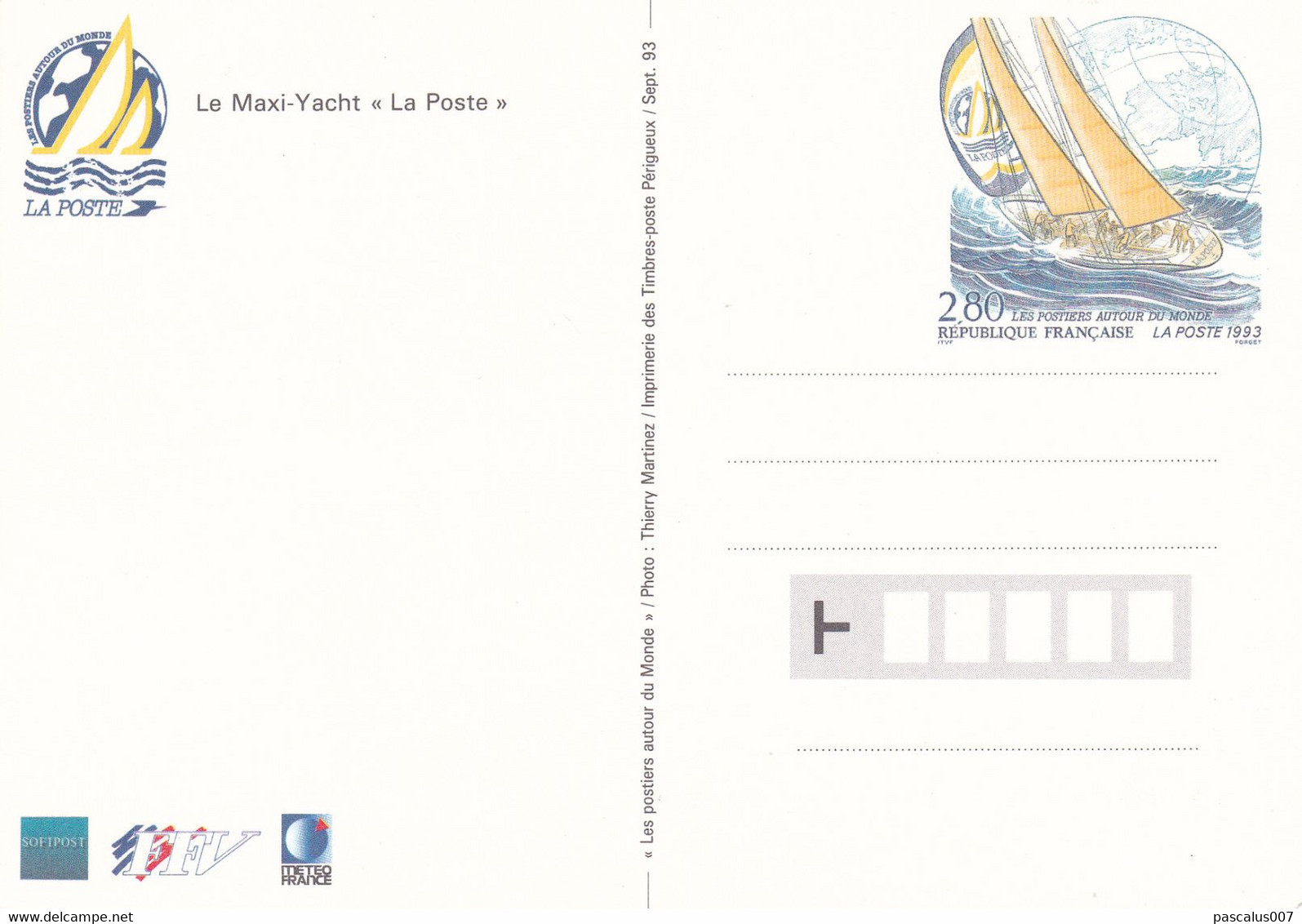 B01-373 2 Cartes Maximum France 1993 Entiers Postaux Maxi Yacht La Poste Whitbread 1993 1994 Fremantie Australie - Konvolute: Ganzsachen & PAP