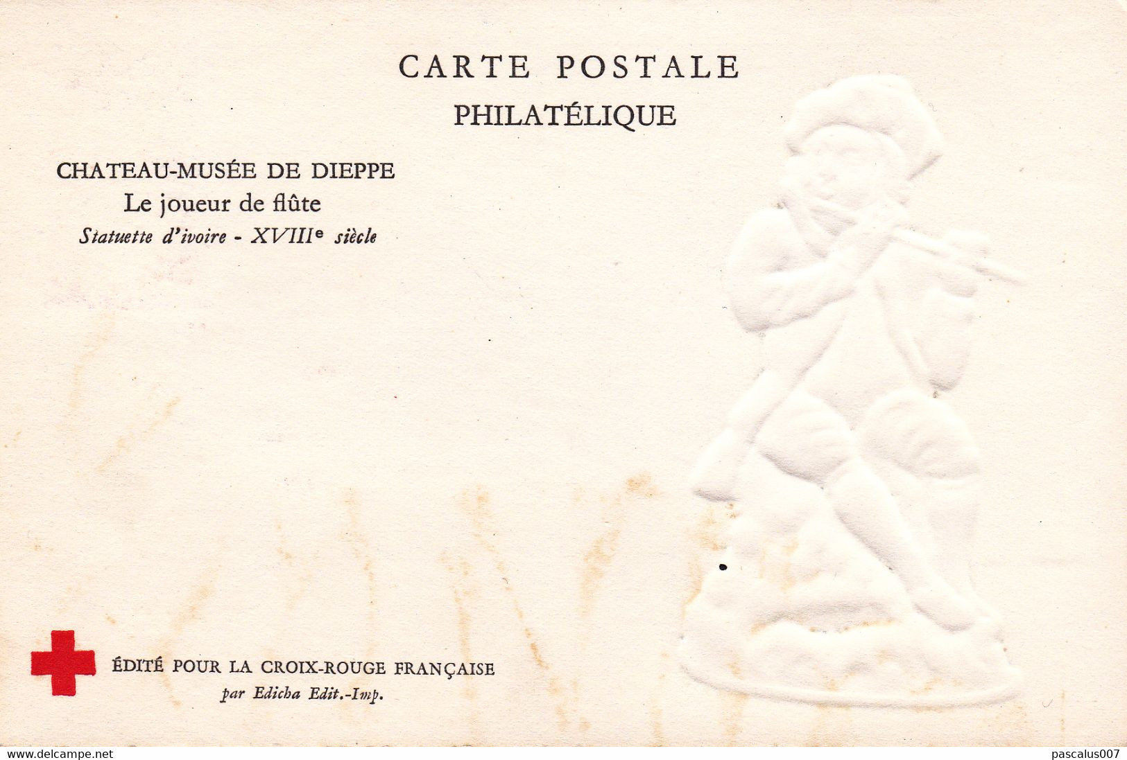 B01-373 2 Cartes Postales Philatélique Croix Rouge Château Musée Statuette Ivoire 16-12-1967 76 Dieppe - Konvolute: Ganzsachen & PAP