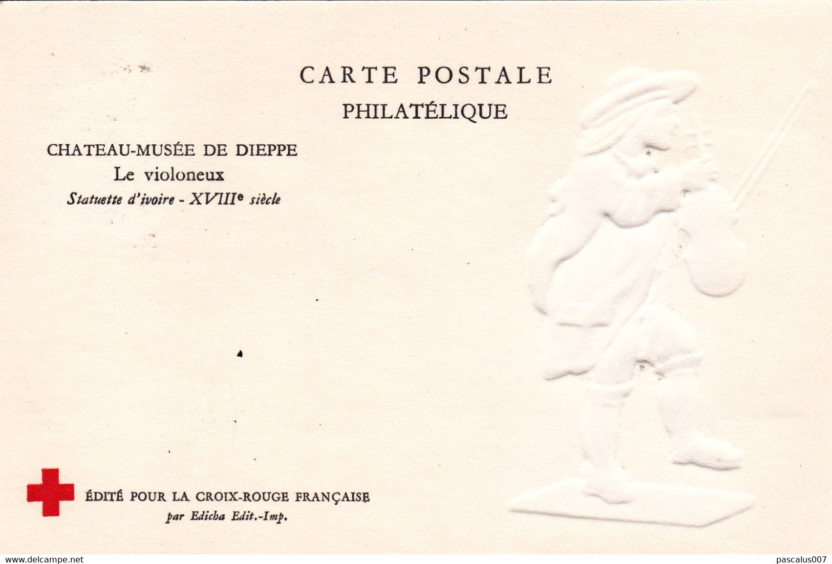 B01-373 2 Cartes Postales Philatélique Croix Rouge Château Musée Statuette Ivoire 16-12-1967 76 Dieppe - Collezioni & Lotti: PAP & Biglietti