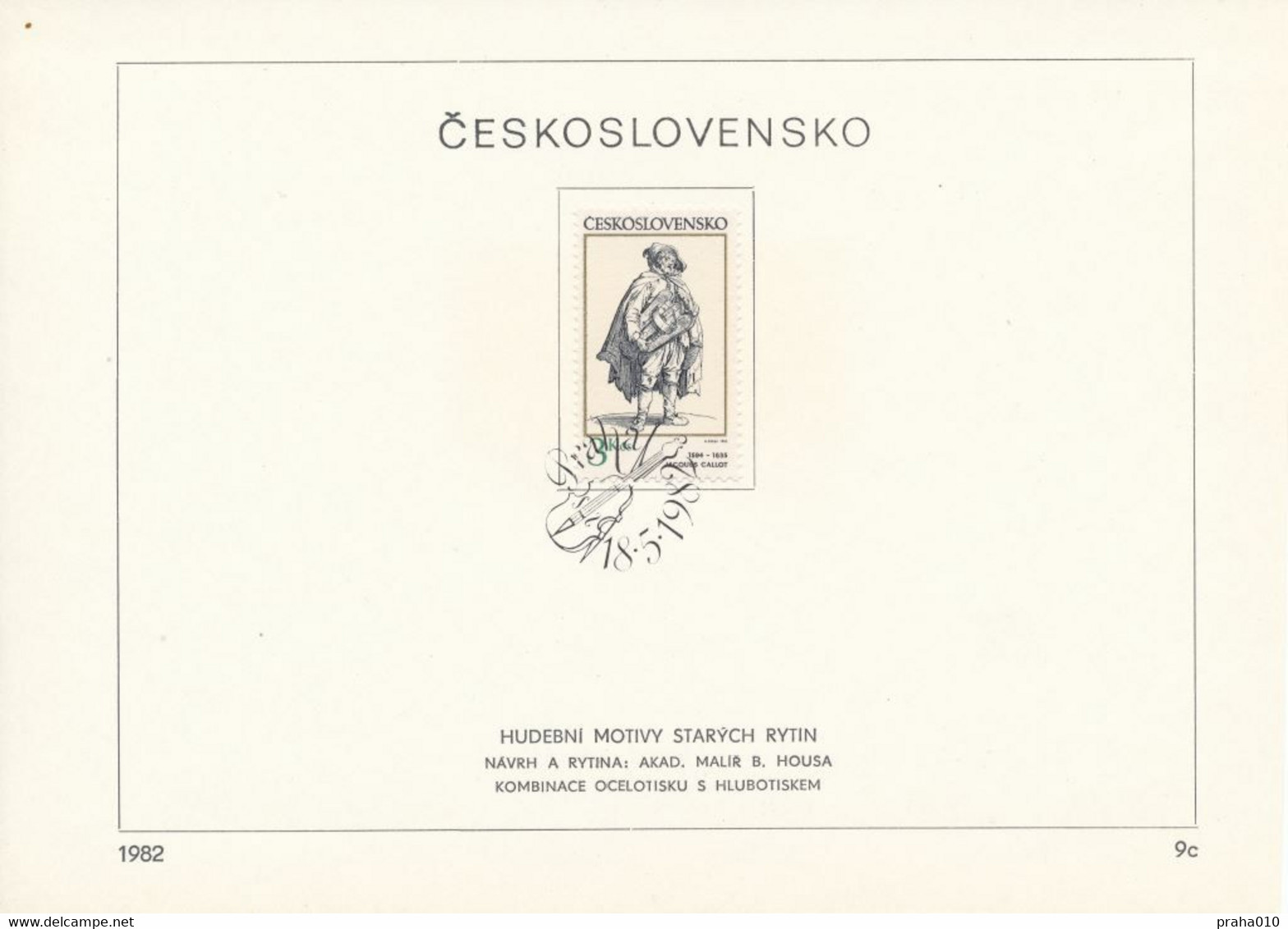 Czechoslovakia / First Day Sheet (1982/09c) Praha: Musical Motifs Of Old Engravings (Jacques Callot) - Grabados