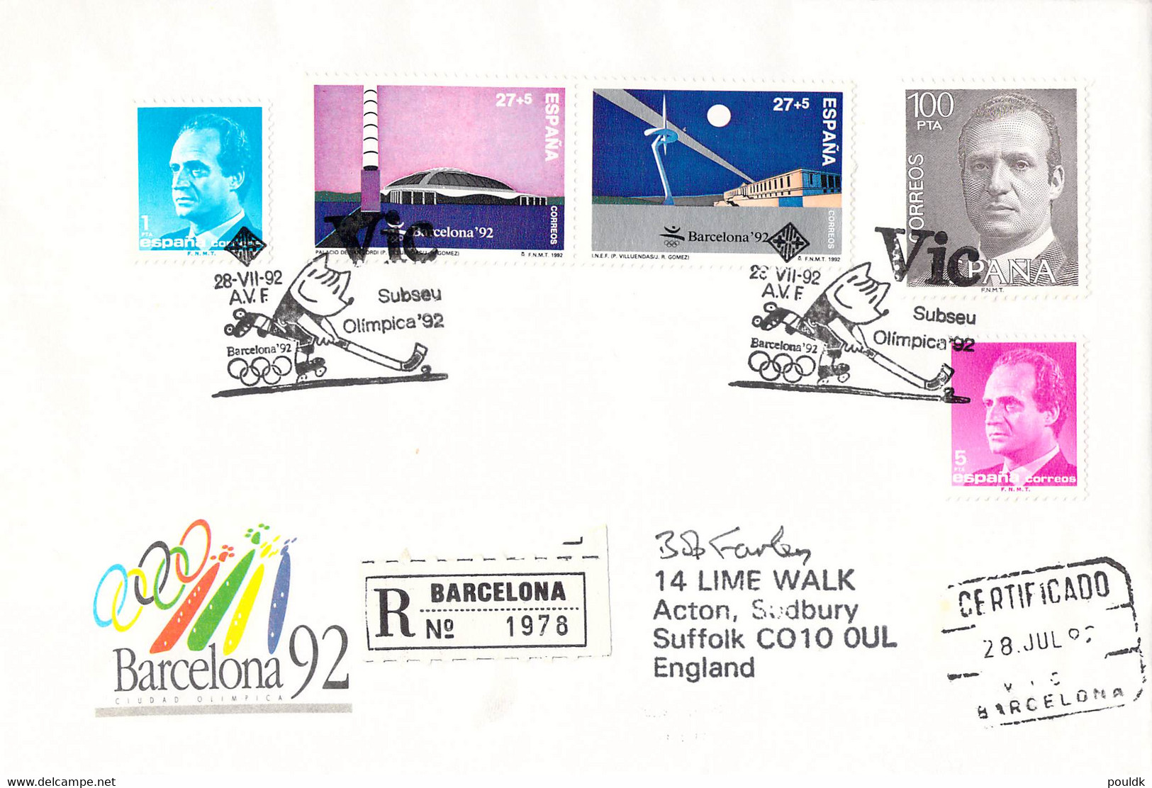 Spain Registered Cover 1992 Barcelona Olympic Games Posted Barcelona 1992 Subseu Olimpica 92 (G124-83) - Ete 1992: Barcelone