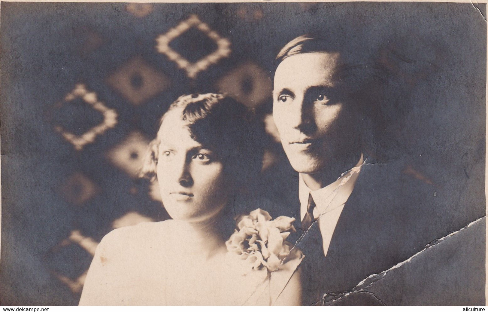 A7350- WEDDING COUPLE, WOMAN AND MAN PORTRAIT PHOTO, OLD VINTAGE POSTCARD - Noces