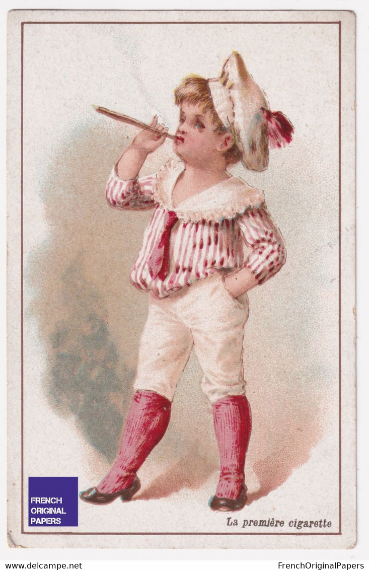 Première Cigarette Chromo Coëz Roubaix C. 1890 Moka Leroux Orchies Enfant Tabac Fumée Fumeur Mode Victorien A50-18 - Thé & Café