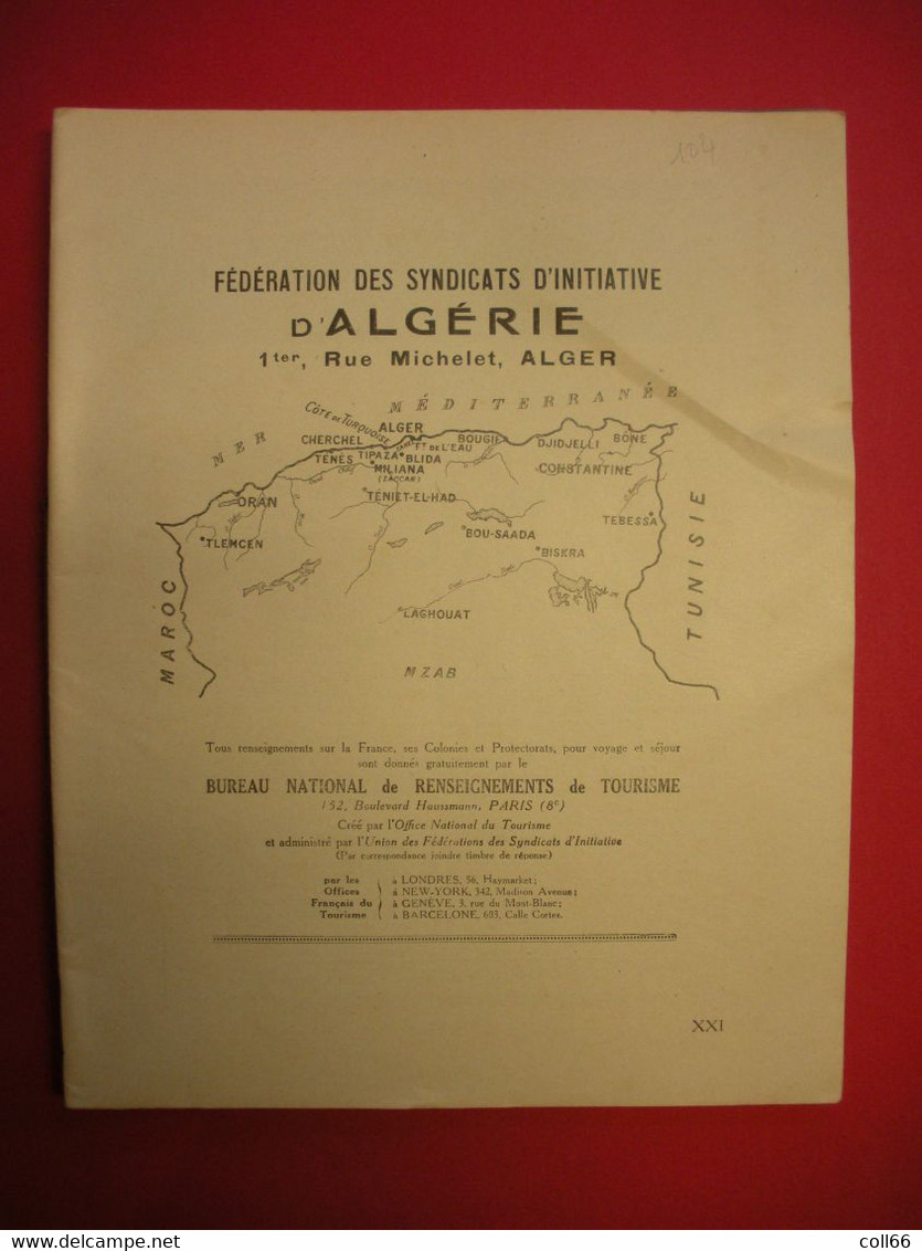 1924 RARE Brochure Algérie Fédération Des Syndicats D'Initiative édit Office National Du Tourisme - Viaggi