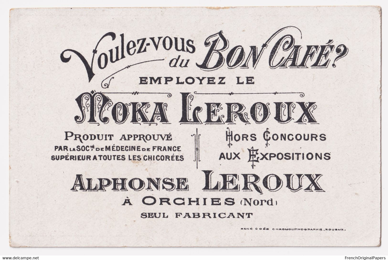 Arlequin & Pierrette Chromo Coëz Roubaix C.1890 Moka Leroux Orchies Enfant Fille Robe Mode Victorien Théâtre Chef A50-24 - Tè & Caffè