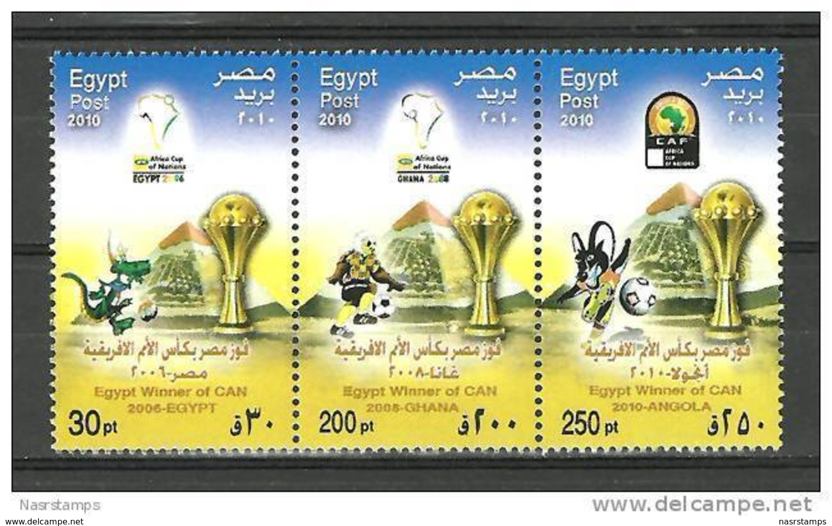 Egypt - 2010 - ( Sports - Egypt, Winner Of Can 2010, Angola ) - Strip Of 3 - MNH (**) - Soccer American Cup