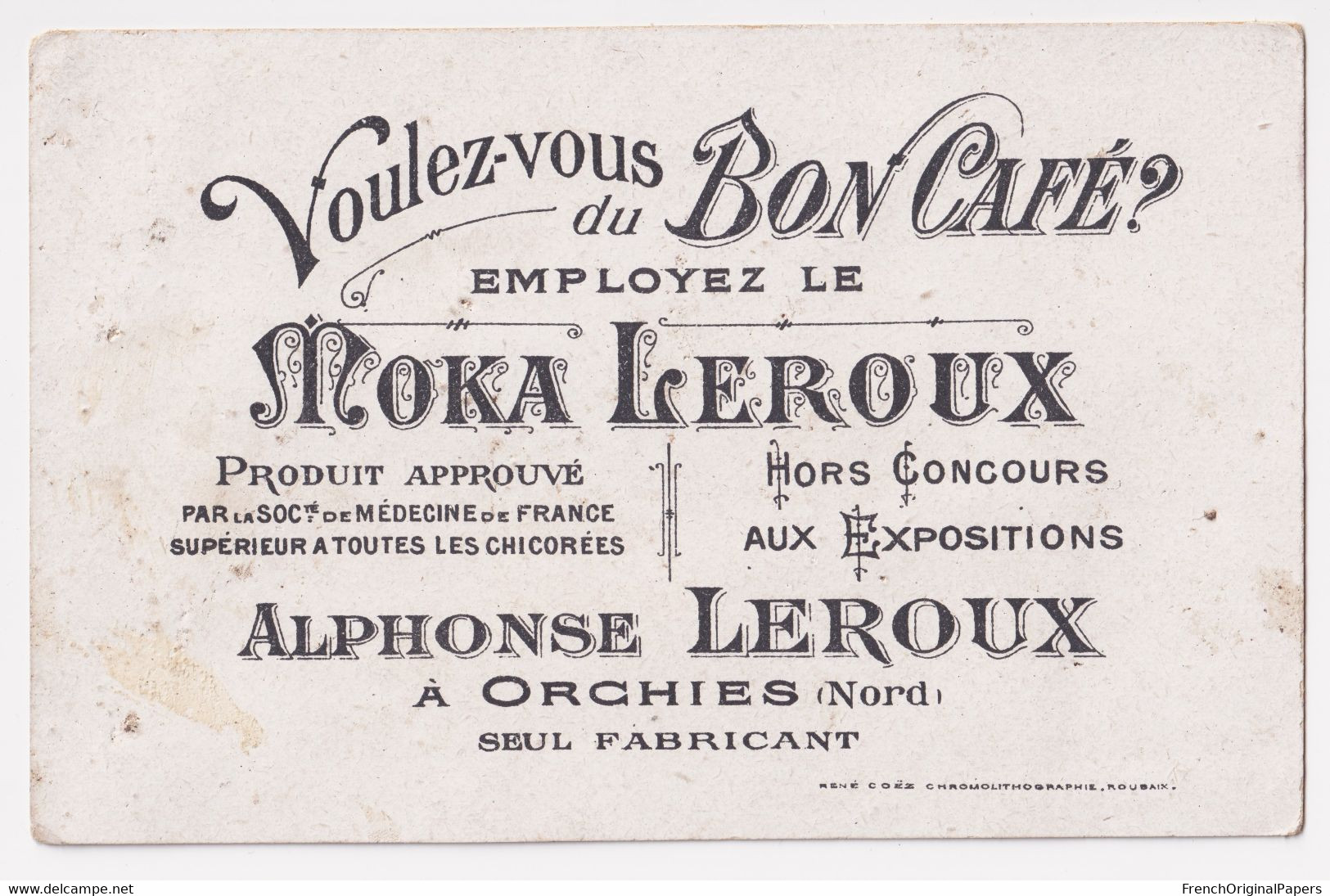 Amateur Du Rôti Chromo Coëz Roubaix C.1890 Moka Leroux Orchies Enfant Fille Chien Poulet Cuisine Gourmandise A50-51 - Té & Café