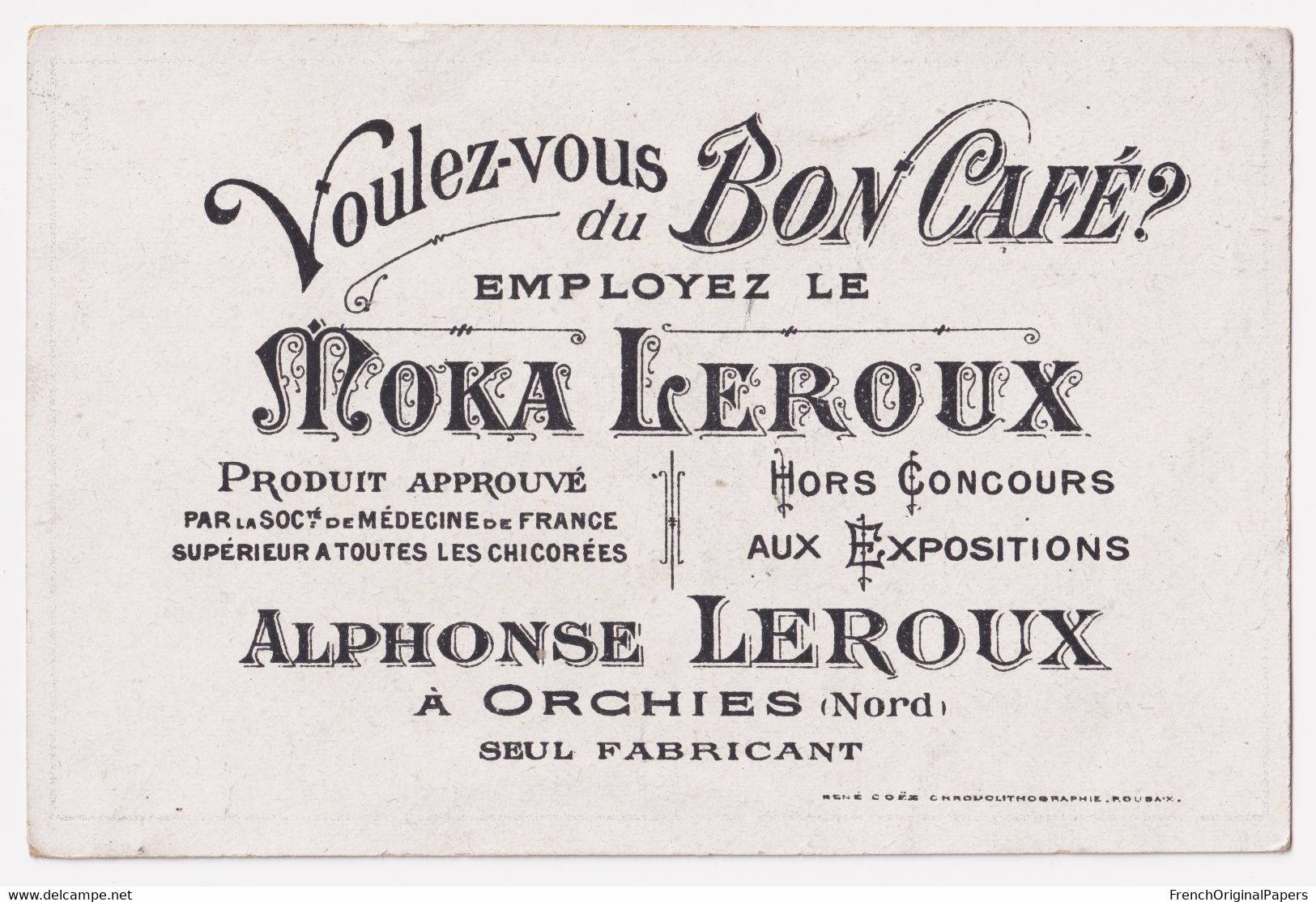Marchand De Fleurs Chromo Coëz Roubaix C.1890 Moka Leroux Orchies âne Donkey Roses Fleur Rose Commerce Ambulant A50-52 - Thé & Café